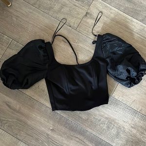 Topshop puffed sleeve cropped black corset top
